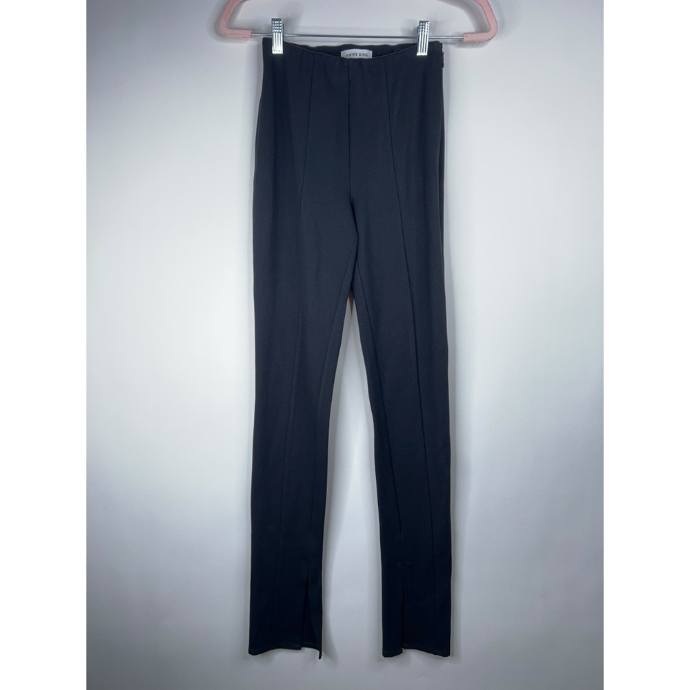Anine Bing Black Max Pant Split Hem Ponte Stretch Knit Pintuck High Rise Size 32